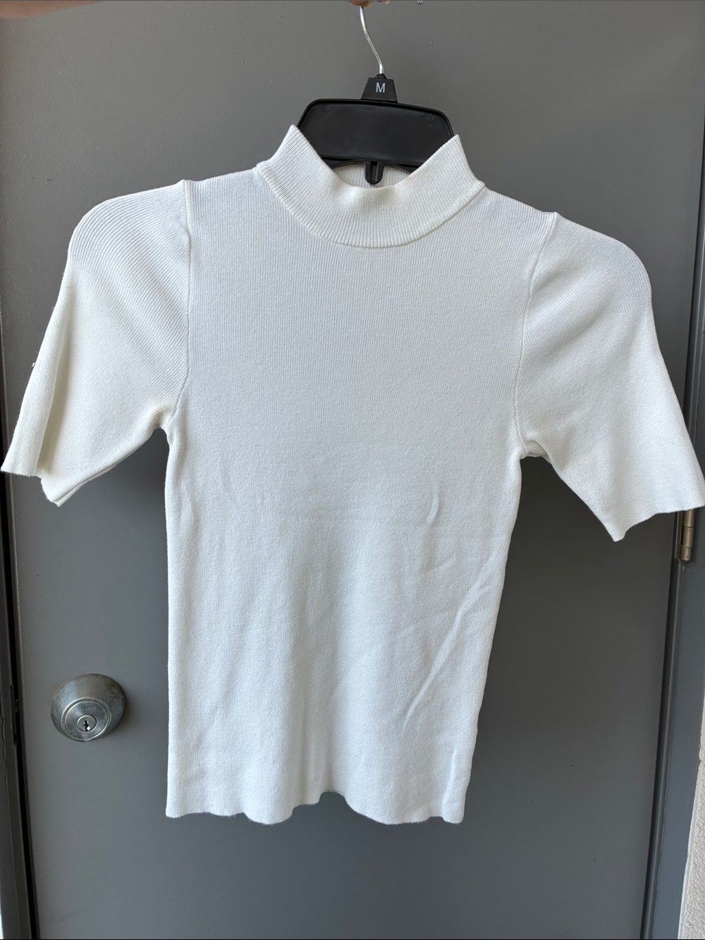 Women's White Short-Sleeve Mock Neck Top